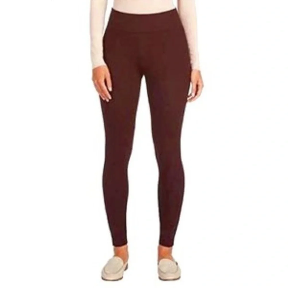 Matty M Women Slub Ponte Stretch Legging Pants With Pockets Deep Burgundy Large